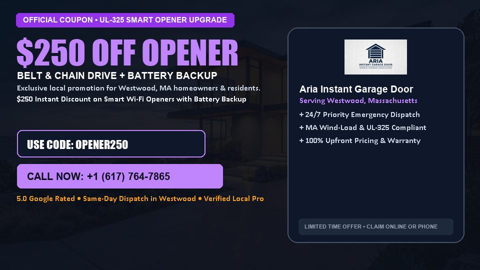 Aria Instant Garage Door $250 OFF Premium LiftMaster Opener Installation in Westwood, MA