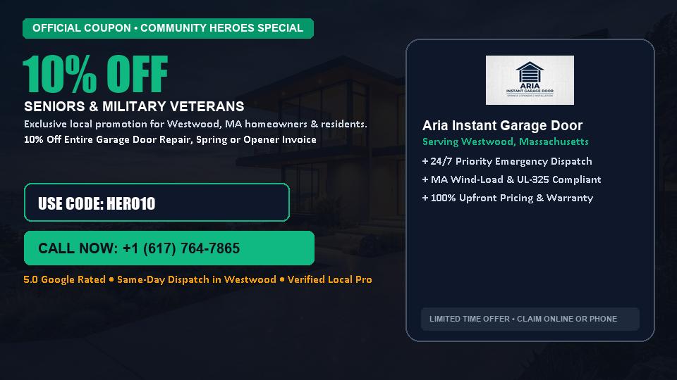 Aria Instant Garage Door 10% OFF Seniors & Military Veterans in Westwood, MA